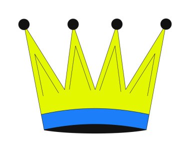 Kraliyet tacı 2D karikatür nesnesi. Kraliyet, liderlik, birinci sınıf kalite. Kral sembolü. Kraliçe amblemi. Asil rozet. Lüks otorite beyaz üzerine izole element düz vektör klipsleme sanatı. Benek illüstrasyonu