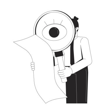 Detaylara dikkat etmek yumuşak beceri çizgisi illüstrasyon konsepti. Monotonluk, gayret. İnsan Kaynakları 'nı işe almak. Veri analisti görev özeti 2D karakter izole edildi. Mürekkep doğrusal metafor vektör sanatı