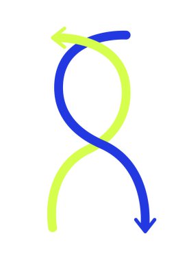 Mavi ve neon yeşil 2D karikatür nesneleriyle kesişen oklar. Yön akışı, değişim. Soyut hareket. Yön sembolleri izole edilmiş düz vektör klipsi sanatı beyaz üzerine. Benek illüstrasyonu