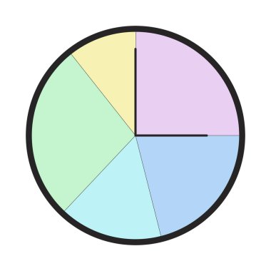 Pastel dairesel saat yüzü, parça parça 2D karikatür nesnesi. Pasta çizelgesi saati. Veri dağılımı. Beyaz üzerine izole edilmiş zaman gösterimi düz vektör klipsi sanatı. Benek illüstrasyonu