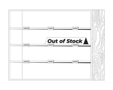 Hisse tabelaları 2D çizgi nesnesi olmayan boş bir raf. Ürünsüz raflar, kıtlık. Mağaza envanteri izole edilmiş Clipart vektör ana hatları öğesini sattı. Tek renkli nokta illüstrasyonu
