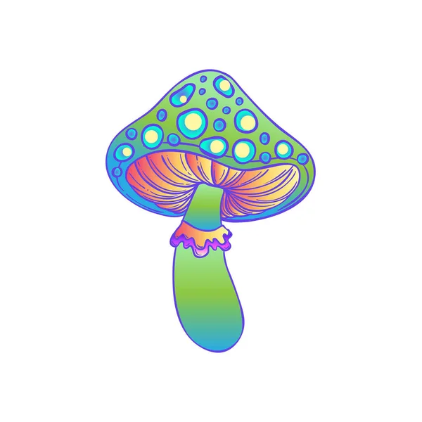 Magic Mushrooms Psychedelic Hallucination Vibrant Vector Illustration Isolated White 60S — Stock Vector