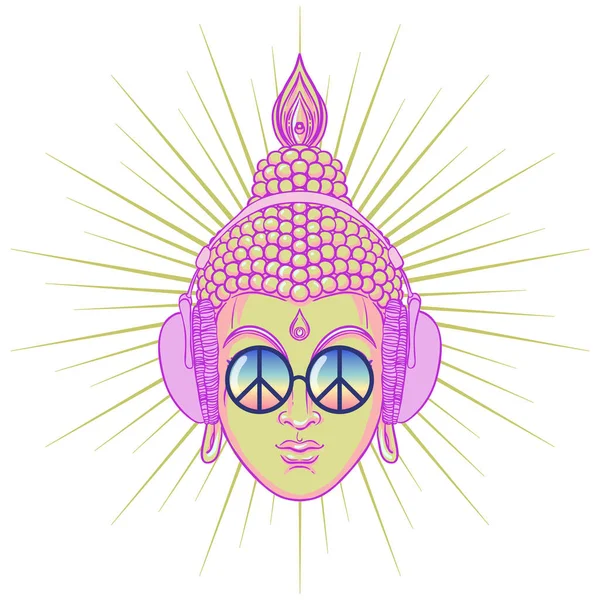 Paz Amor Buda Colorido Gafas Arco Iris Escuchando Música Los — Archivo Imágenes Vectoriales
