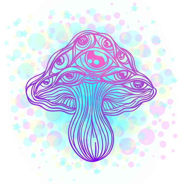 Cogumelos Mágicos Alucinação Psicadélica Ilustração Vetorial Vibrante Arte Colorida Hippie —  Vetores de Stock