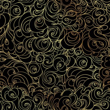 Vektör Dikişsiz çizilmiş desen dalgalar ve bulutlar. Boho tarzı şık resimde. Kumaşlar, tekstil, kağıt, duvar kağıdı. Retro el çekilmiş süsleme.