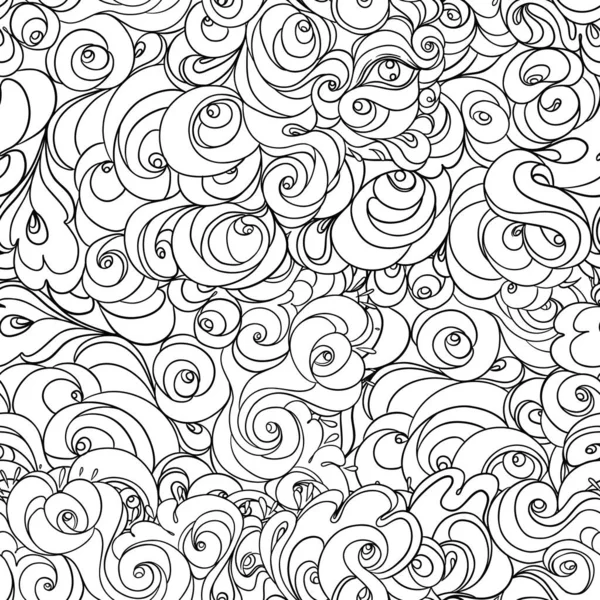 Patrón Dibujado Mano Sin Costura Vectorial Con Olas Nubes Ilustración — Archivo Imágenes Vectoriales