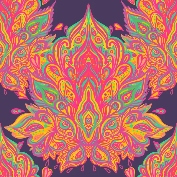 Floral Paisley Indian Vector Colorful Ornate Seamless Pattern Hand Drawn — Wektor stockowy