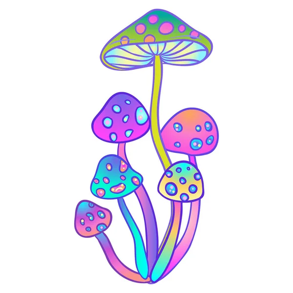 Cogumelos Mágicos Alucinação Psicadélica Ilustração Vetorial Vibrante Isolada Sobre Branco —  Vetores de Stock