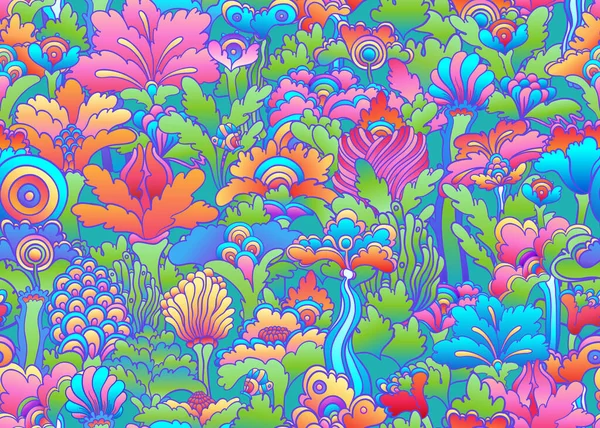 Floral Farbenfrohe Nahtlose Muster Retro 60Er 70Er Hippie Stil Hintergrund — Stockvektor