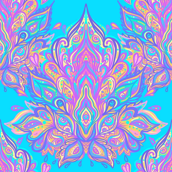 Floral Paisley Indian Vector Colorful Ornate Seamless Pattern Hand Drawn — Stockvektor