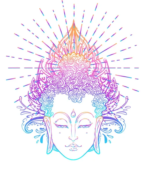 Buda Nın Yüzü Mandala Şeklinin Üzerinde Esrarengiz Klasik Vektör Çizimi — Stok Vektör