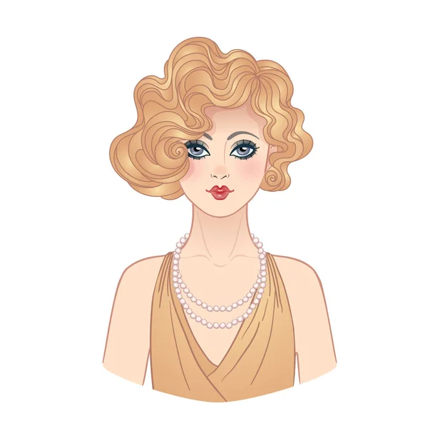 Art Deco Vintage Illustration Flapper Girl Retro Party Character 1920S — Stock Vector
