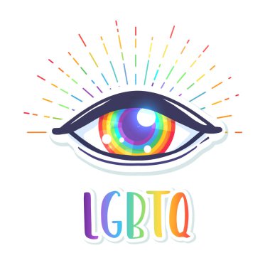 Gökkuşağı renkli ikon. Gay Gururu. LGBT konsepti. Gerçekçi stil renkli vektör çizimi izole edildi. Etiket, yama, tişört izi, logo tasarımı..