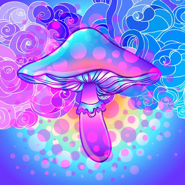 Magic Mushrooms Psychedelic Hallucination Vibrant Vector Illustration 60S Hippie Colorful — Stock Vector