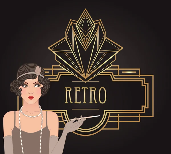 Flapper Girl Art Deco 1920 Style Vintage Invitation Template Design — ストックベクタ