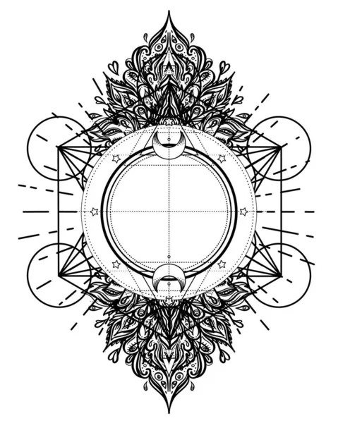 Flower Life Sacred Geometry Ayurveda Symbol Harmony Balance Universe Tattoo — ストックベクタ