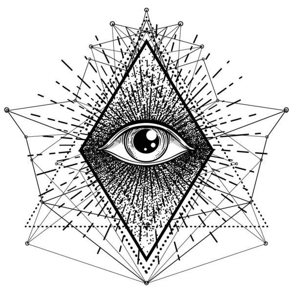 플래시 프로비던스의 삼각형 피라미드 안에서 보여요 신세계 기하학 신비주의 일러스트 — 스톡 벡터