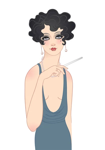 装饰艺术的复古插图的Flapper女孩 20世纪20年代风格的复古派对角色 魅力盛事或爵士派对的矢量设计 — 图库矢量图片