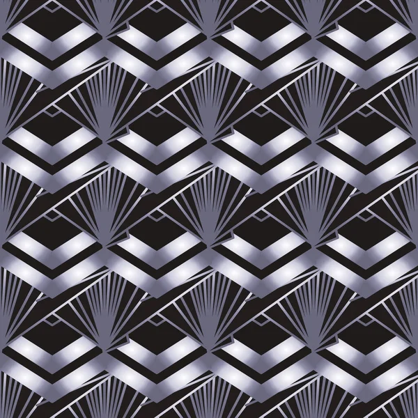 黒と銀のアール デコ様式の幾何学的なシームレスなパターン ベクトルイラスト 1920年代にデザインされた ジャズ時代にインスパイアされた 20秒 ヴィンテージ生地 包装紙 — ストックベクタ