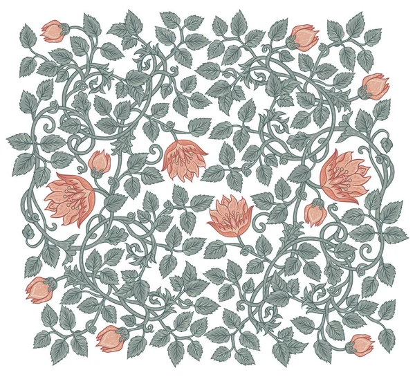 レトロな壁紙のための花のヴィンテージの二乗パターン 魅惑的なヴィンテージの花 芸術と工芸の動きに触発された 包装紙 生地やファッション服のためのデザイン — ストックベクタ