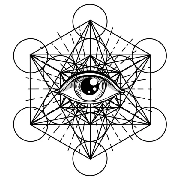 Černý Záblesk Tetování Oko Prozřetelnosti Zednářský Symbol Všichni Vidí Trojúhelníkové — Stockový vektor