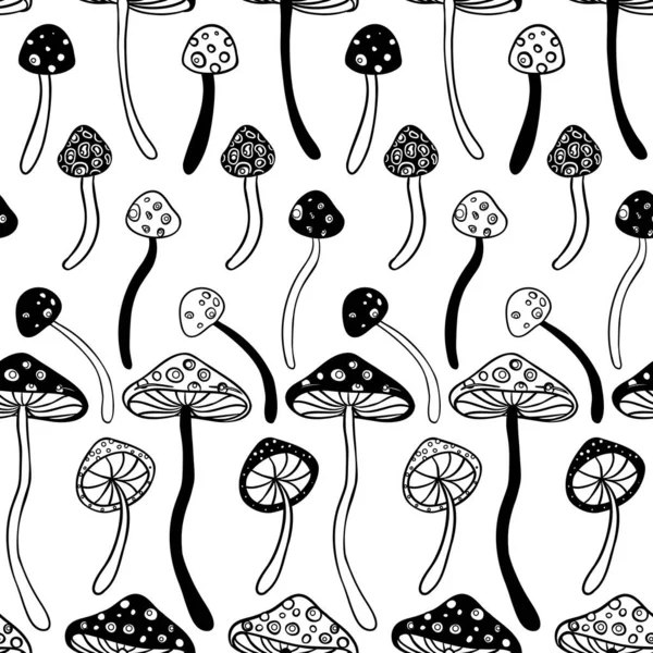 神奇的蘑菇无缝图案 迷幻的幻觉 六十年代嬉皮士五彩斑斓的艺术采购产品复古迷幻纺织品 矢量重复说明 — 图库矢量图片