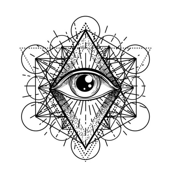 Blackwork Tattoo Flash Eye Providence Masonic Symbol All Seeing Eye — Stock Vector