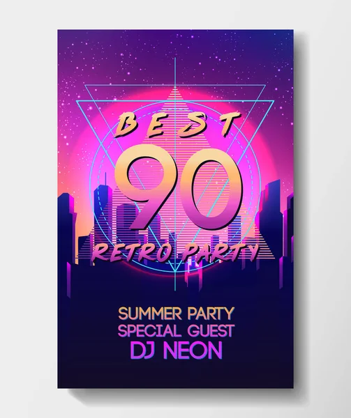 Rave Party Flyer Design Template Set 1980 Style Ретро Футуризм — стоковый вектор