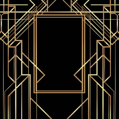Art Deco vintage desenleri ve çerçeveleri. Retro parti geometrik arka plan seti, 1920 'ler tarzı. Cazibe partisi için vektör illüstrasyonu, tematik düğün veya tekstil baskıları.