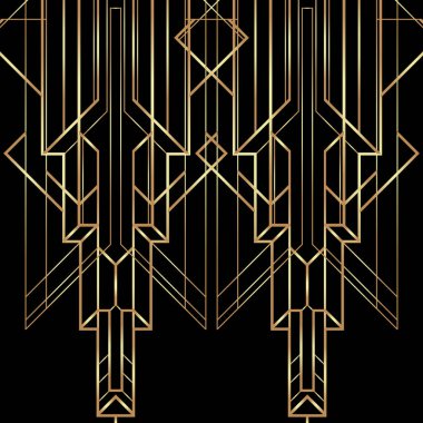 Art Deco vintage desenleri ve çerçeveleri. Retro parti geometrik arka plan seti, 1920 'ler tarzı. Cazibe partisi için vektör illüstrasyonu, tematik düğün veya tekstil baskıları.