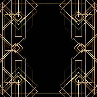 Art Deco vintage desenleri ve çerçeveleri. Retro parti geometrik arka plan seti, 1920 'ler tarzı. Cazibe partisi için vektör illüstrasyonu, tematik düğün veya tekstil baskıları.