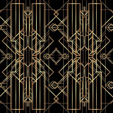 Art Deco vintage desenleri ve çerçeveleri. Retro parti geometrik arka plan seti, 1920 'ler tarzı. Cazibe partisi için vektör illüstrasyonu, tematik düğün veya tekstil baskıları.