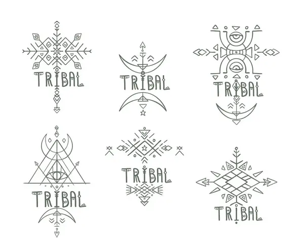 Abstract Vector Logo Templates Inspired Tribal Indigenous Art Geometric Angles — Stock Vector