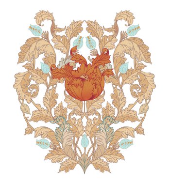 Çiçeksel, eski duvar kağıtları, tekstil ve tasarımlar için dikişsiz desen. Büyülü Vintage Çiçekleri. Sanat ve El Sanatları Hareketi.