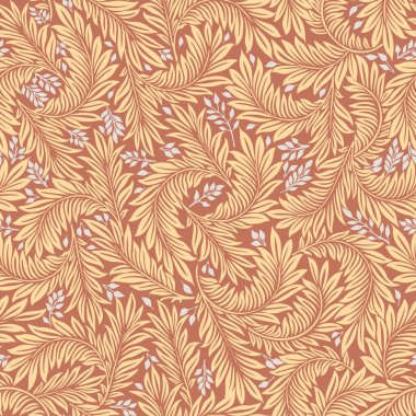 Çiçeksel, eski duvar kağıtları için dikişsiz desen. Büyülü Vintage Çiçekleri. Sanat ve el sanatları hareketi ilham verici. Ambalaj kağıdı, duvar kağıdı, kumaş ve moda kıyafetleri için tasarım.