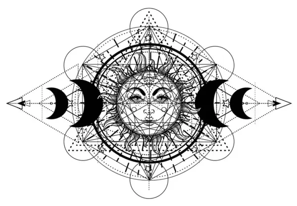 Metatron Kube Måne Hedensk Wicca Måne Gudinne Symbol Trekantet Gudinne – stockvektor