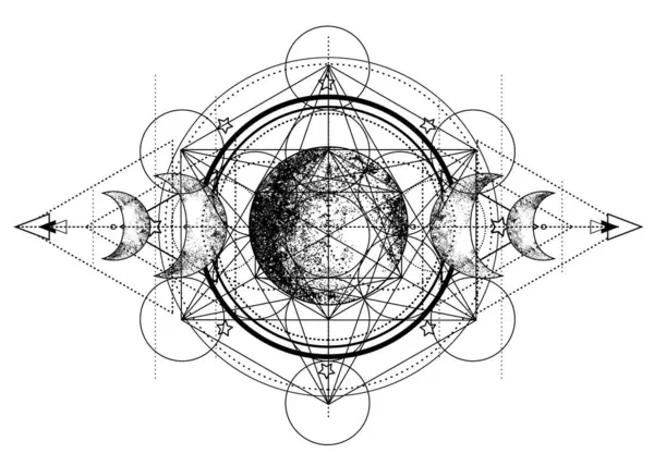 Cubo Metatron Lua Pagã Símbolo Deusa Lua Wicca Deusa Três — Vetor de Stock