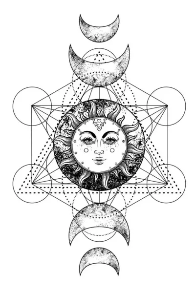Cubo Metatron Lua Pagã Símbolo Deusa Lua Wicca Deusa Três — Vetor de Stock