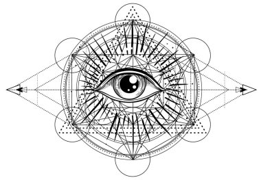 Metatron Küpü. Ay putperest ay tanrıçası sembolü. Üç yüzlü Tanrıça, Bakire, Anne, Kocakarı izole edilmiş vektör çizimi. Dövme, astroloji, simya, boho ve sihirli sembol. Boyama kitabı.