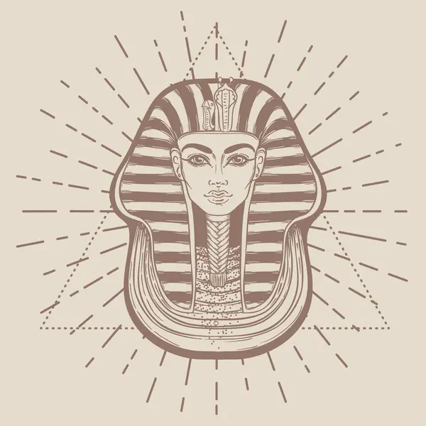 图坦卡蒙国王面具古埃及法老手工绘制的古董矢量轮廓说明 纹身闪光 T恤或海报设计 明信片 彩色书页 埃及历史 — 图库矢量图片