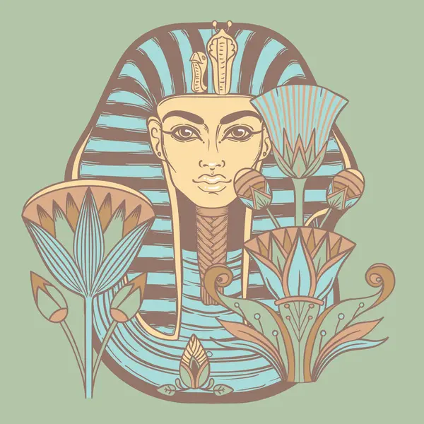 Maska Krále Tutanchamona Starověký Egyptský Faraón Ručně Nakreslený Retro Vektorový — Stockový vektor