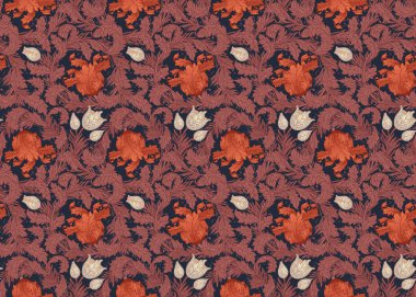 Çiçeksel, eski duvar kağıtları, tekstil ve tasarımlar için dikişsiz desen. Büyülü Vintage Çiçekleri. Sanat ve El Sanatları Hareketi.