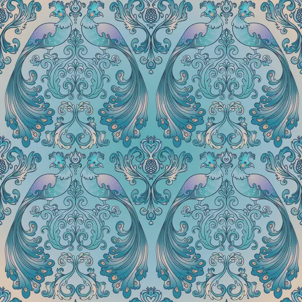 Floral Vintage Seamless Pattern Wit Birds Retro Wallpapers Enchanted Vintage — Stock Vector