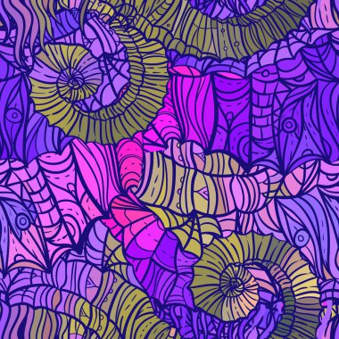 Soyut mozaik desen, vektör çizimi, doğa esinlenilmiş. Ambalaj kağıdı, duvar kağıdı, kumaş ve moda kıyafetleri için tasarım.