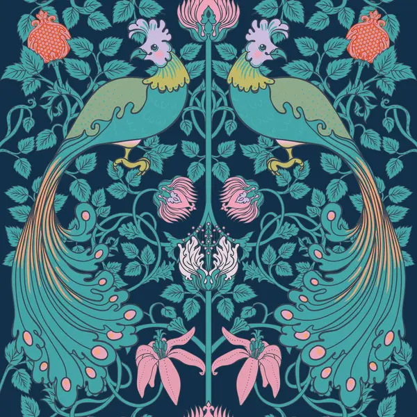 Floral Vintage Seamless Pattern Wit Birds Retro Wallpapers Enchanted Vintage — Stock Vector