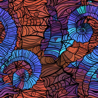 Soyut mozaik desen, vektör çizimi, doğa esinlenilmiş. Ambalaj kağıdı, duvar kağıdı, kumaş ve moda kıyafetleri için tasarım.