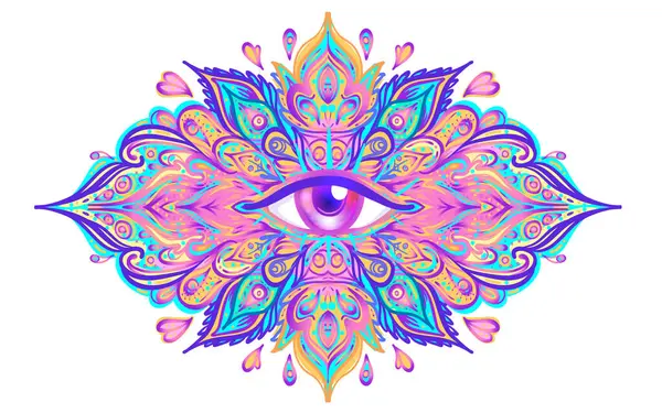 Sacred Geometry Symbol All Seeing Eye Acid Colors Mystic Alchemy — Stock Vector