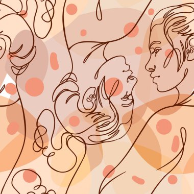 Modern basit stilde soyut, pürüzsüz desen. Kadın yüzleri. Bir çizgi. Ambalaj kağıdı, duvar kağıdı, kumaş ve moda kıyafetleri için tasarım.