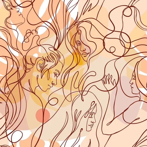 Modern basit stilde soyut, pürüzsüz desen. Kadın yüzleri. Bir çizgi. Ambalaj kağıdı, duvar kağıdı, kumaş ve moda kıyafetleri için tasarım.