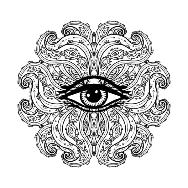 Alle Sehenden Auge Kunstvollen Runde Mandala Muster Mystik Alchemie Okkulten lizenzfreie Stockillustrationen